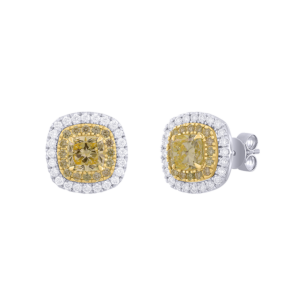 Gaia 1 Carat Lab Grown Fancy Vivid Yellow Cushion Cut Diamond Earrings