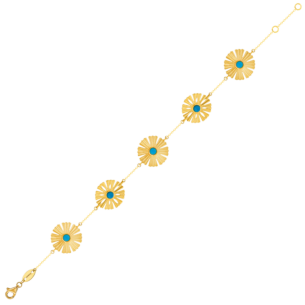 Farfasha Sunkiss Bracelet in 18K Yellow Gold With Five Arfaj Flowers and Turquoise