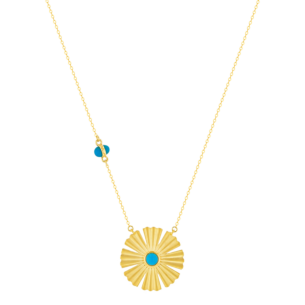 Farfasha Sunkiss Necklace in 18K Yellow Gold With an Arfaj Flower and Turquoise