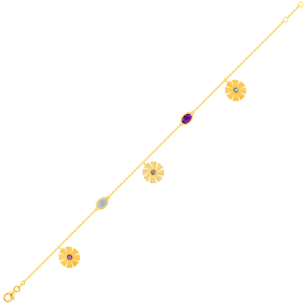 Farfasha Sunkiss Garden 18k Yellow Gold Anklet with Amethyst and Blue Topaz