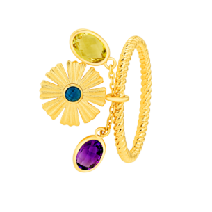 Farfasha Sunkiss Garden 18k Yellow Gold Ring with Amethyst, London Blue Topaz and Lemon Quartz