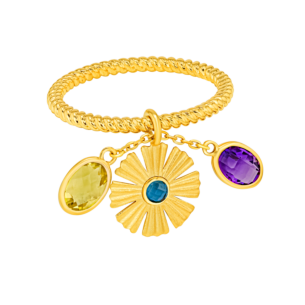 Farfasha Sunkiss Garden 18k Yellow Gold Ring with Amethyst, London Blue Topaz and Lemon Quartz