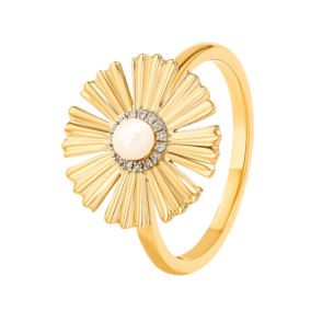 Farfasha Sunkiss Yellow Gold Ring with Pearl and Diamond