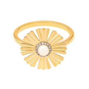 Farfasha Sunkiss Yellow Gold Ring with Pearl and Diamond