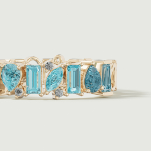 Fireworks Sparkles 18k Yellow Gold Diamond, Blue Topaz & London Topaz Ring