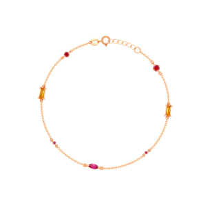 Fireworks Sparks Coloured Gemstones & Diamond Chain Anklet 18K Rose Gold 