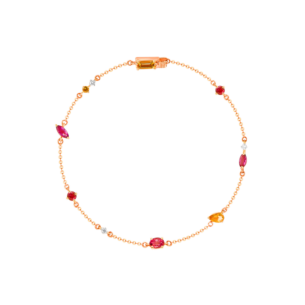 Fireworks Sparks Coloured Gemstones & Diamond Chain Bracelet 18K Rose Gold 