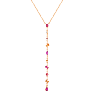 Fireworks Sparks Coloured Gemstones & Diamond Y Necklace 18K Rose Gold 