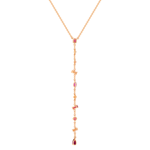 Fireworks Sparks Coloured Gemstones & Diamond Y Necklace 18K Rose Gold 