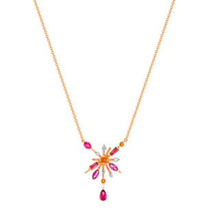 Fireworks Sparks Flower Coloured Gemstones & Diamond Necklace 18K Rose Gold 