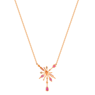 Fireworks Sparks Flower Coloured Gemstones & Diamond Necklace 18K Rose Gold 