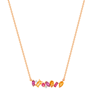 Fireworks Sparks Coloured Gemstones & Diamond Bar Necklace 18K Rose Gold 