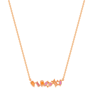 Fireworks Sparks Coloured Gemstones & Diamond Bar Necklace 18K Rose Gold 