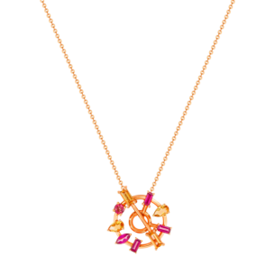 Fireworks Sparks Ring & Bar Coloured Gemstones & Diamond Necklace 18K Rose Gold 