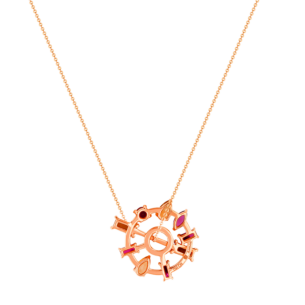 Fireworks Sparks Ring & Bar Coloured Gemstones & Diamond Necklace 18K Rose Gold 