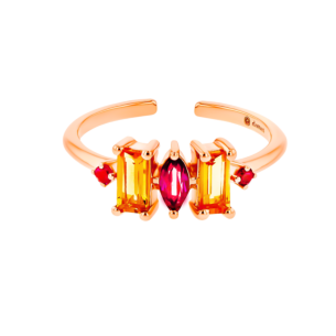 Fireworks Sparks Coloured Gemstone Adjustable Midi Ring 18K Rose Gold 