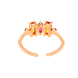 Fireworks Sparks Coloured Gemstone Adjustable Midi Ring 18K Rose Gold 