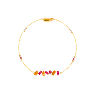 Fireworks Sparks Coloured Gemstones & Diamond Bar Bracelet 18K Yellow Gold 