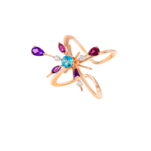 Fireworks Aerial Semi Precious  Nail Ring in 18K Rose Gold