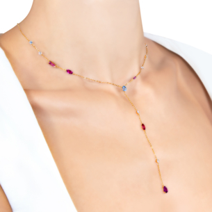 Fireworks Aerial Semi Precious Y Necklace in 18K Rose Gold