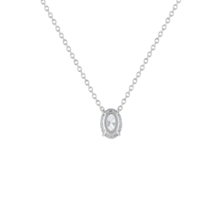 Gaia Oval 3Ct. Diamond Pendant Chain In 18K White  Gold