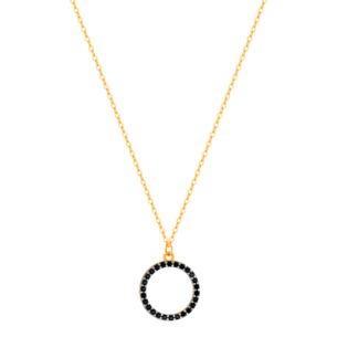 Giulia Small Circle Motif with Black Spinel Semi Precious Gemstones in 18K Rose Gold Necklace 