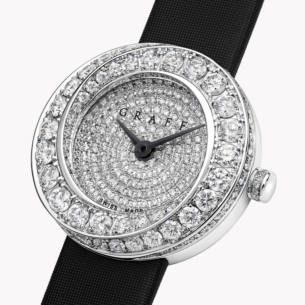 Graff Spiral Watch, White Diamond with Diamond Dial on a Satin Strap