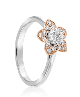 Heart To Heart Star Flower Ring White and Rose Gold 