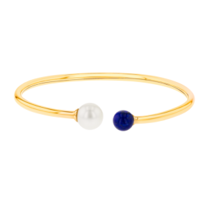 Kiku Glow Bangle in 18K Yellow Gold With a Freshwater Pearl and a Lapiz Lazuli Stone