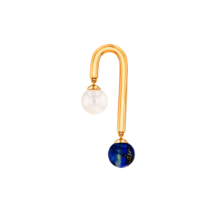 Kiku Glow Earrings in 18K Yellow Gold With a Freshwater Pearl and Lapiz Lazuli Stone