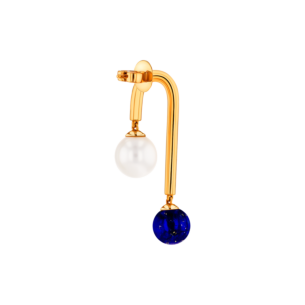 Kiku Glow Earrings in 18K Yellow Gold With a Freshwater Pearl and Lapiz Lazuli Stone