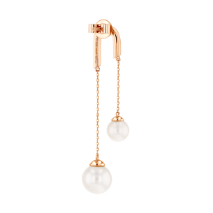 Kiku Glow Earrings in 18K Rose Gold With Two Freshwater Pearls on a Chain