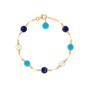 Kiku Glow Bracelet in 18K Yellow Gold With Mix of Turquoise and Lapiz Lazuli Stones and Freshwater Pearls