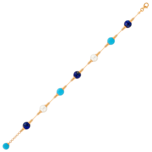 Kiku Glow Bracelet in 18K Yellow Gold With Mix of Turquoise and Lapiz Lazuli Stones and Freshwater Pearls