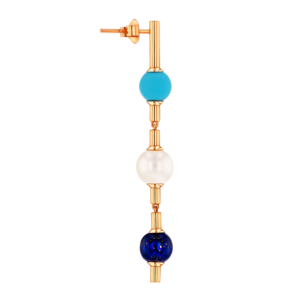 Kiku Glow Earrings in 18K Yellow Gold With a Turquoise Stone, a Lapiz Lazuli Stone and Freshwater Pearls