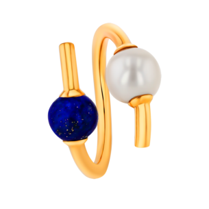 Kiku Glow Open Ring in 18K Yellow Gold With a Freshwater Pearl and a Lapiz Lazuli Stone