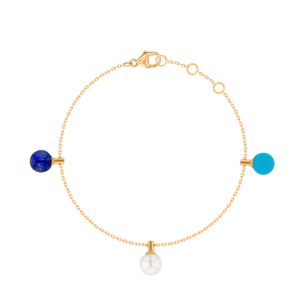 Kiku Glow Bracelet in 18K Yellow Gold With a Turquoise Stone, a Lapiz Lazuli Stone and a Freshwater Pearl