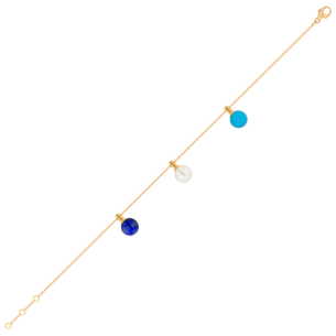 Kiku Glow Bracelet in 18K Yellow Gold With a Turquoise Stone, a Lapiz Lazuli Stone and a Freshwater Pearl