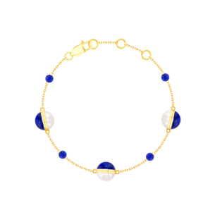 Kiku Glow Sphere Bracelet In 18K Yellow Gold With Freshwater Pearls and Lapis Lazuli Stones