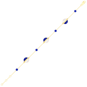 Kiku Glow Sphere Bracelet In 18K Yellow Gold With Freshwater Pearls and Lapis Lazuli Stones