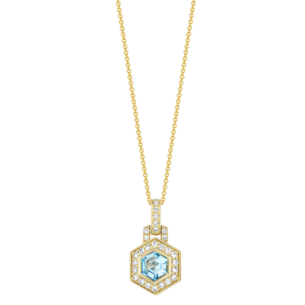 Kanzi Amulet 18k Yellow Gold Blue Topaz and Diamond Necklace