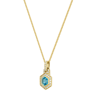 Kanzi Amulet 18k Yellow Gold Blue Topaz and Diamond Necklace