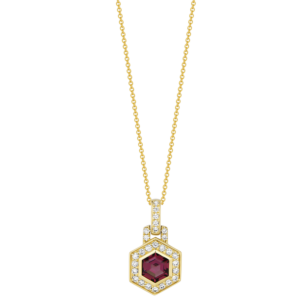 Kanzi Amulet 18k Yellow Gold Rhodolite and Diamond Necklace