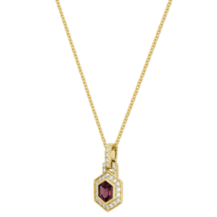 Kanzi Amulet 18k Yellow Gold Rhodolite and Diamond Necklace