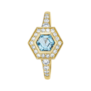 Kanzi Amulet 18k Yellow Gold Blue Topaz and Diamond Ring