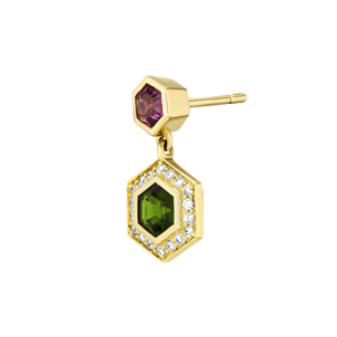 Kanzi Amulet 18k Yellow Gold Rhodolite, Diopside and Diamond Earrings