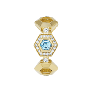 Kanzi Amulet 18k Yellow Gold Blue Topaz and Diamond Ring