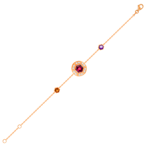 سوار كنزي من الذهب الوردي عيار 18 قيراط مرصع بالرودوليت الأحمر والسترين البرتقالي والأمشيت الأرجواني