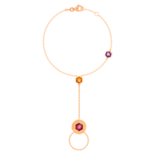 Kanzi Panja in 18K Rose Gold and studded with Raspberry Rhodolite Orange Citrine,
and Purple Amethyst