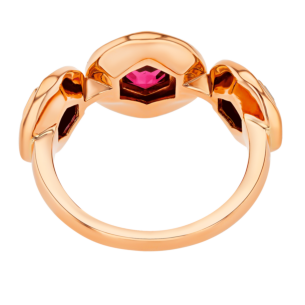 Kanzi Ring in 18K Rose Gold and studded with Raspberry Rhodolite Orange Citrine,
and Purple Amethyst